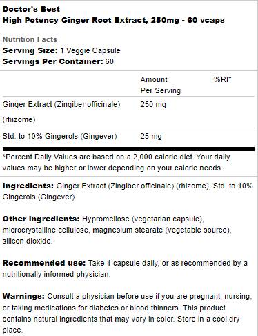 Miglior estratto di radice di zenzero 250 mg | Alta potenza - 60 capsule