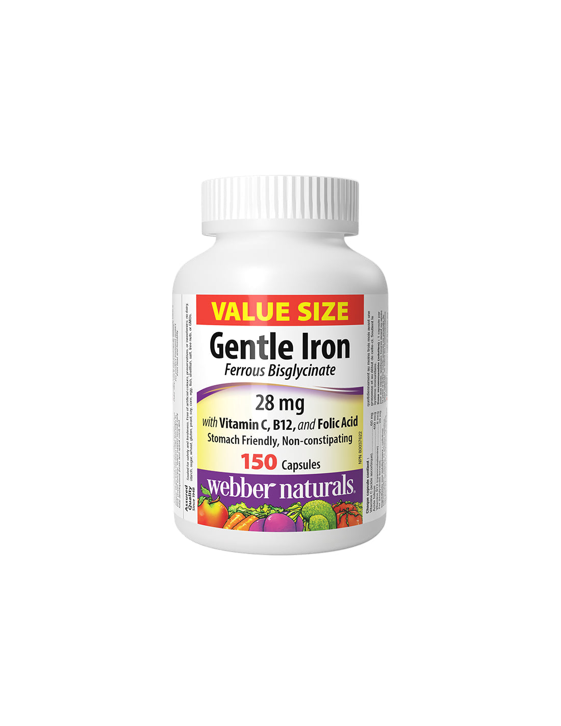 Anemia - Ferro (bisglicinato ferroso con vitamina C, B12 e acido folico), capsule da 150 V
