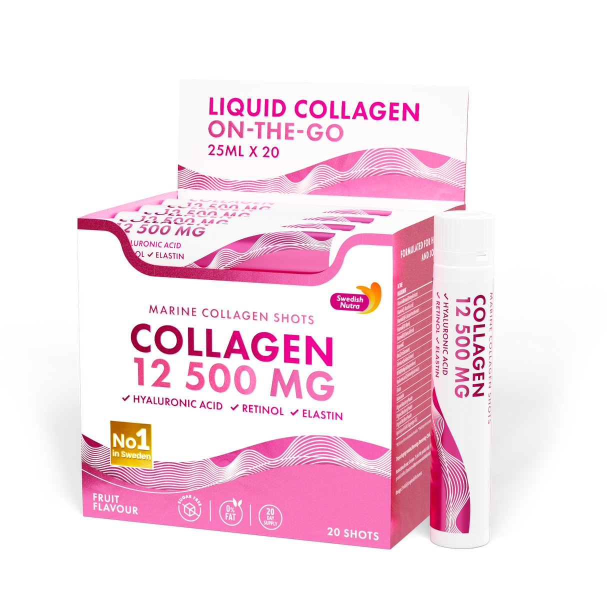 Collagene di Pesce 12.500 mg con Retinolo, Elastina e Acido Ialuronico - 20 x 25 ml