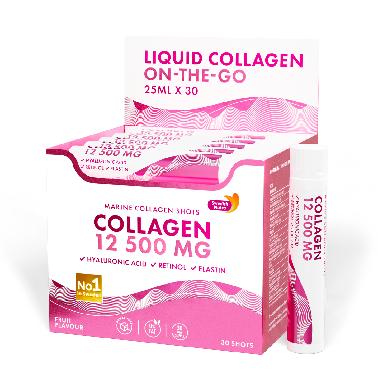 Collagene di Pesce 12.500 mg con Retinolo, Elastina e Acido Ialuronico - 30 x 25 ml