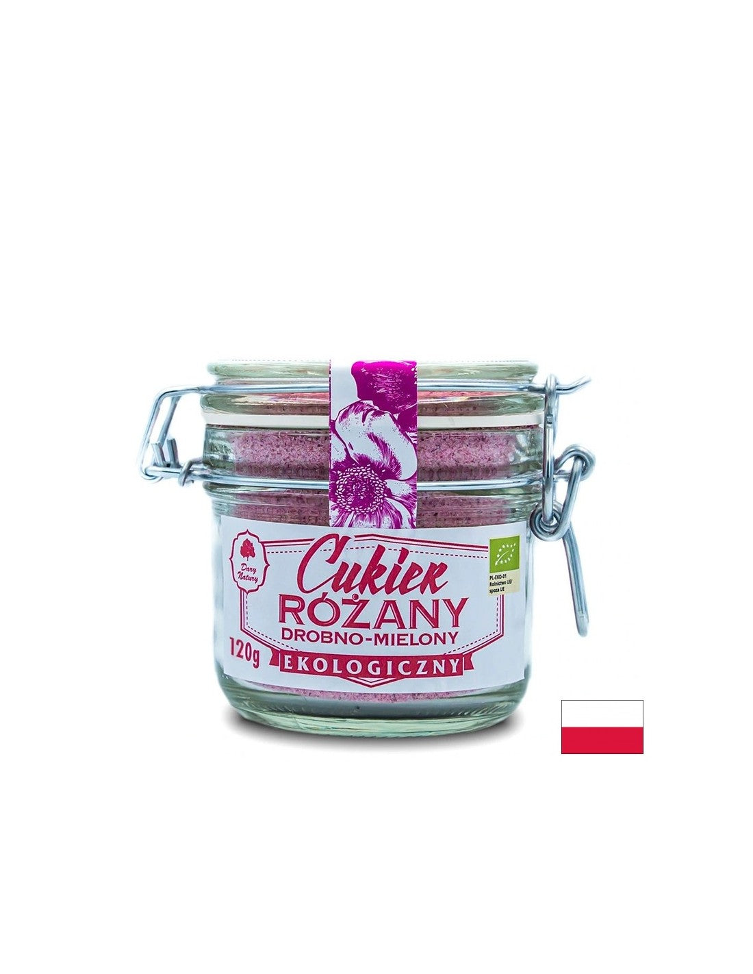 Zucchero di canna macinato fine con petali di rosa, 120 g