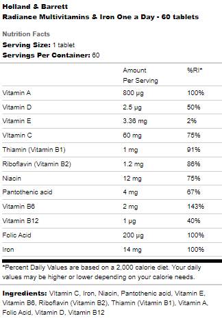Radiance Multivitamins & Iron | Uno al giorno - 60 compresse