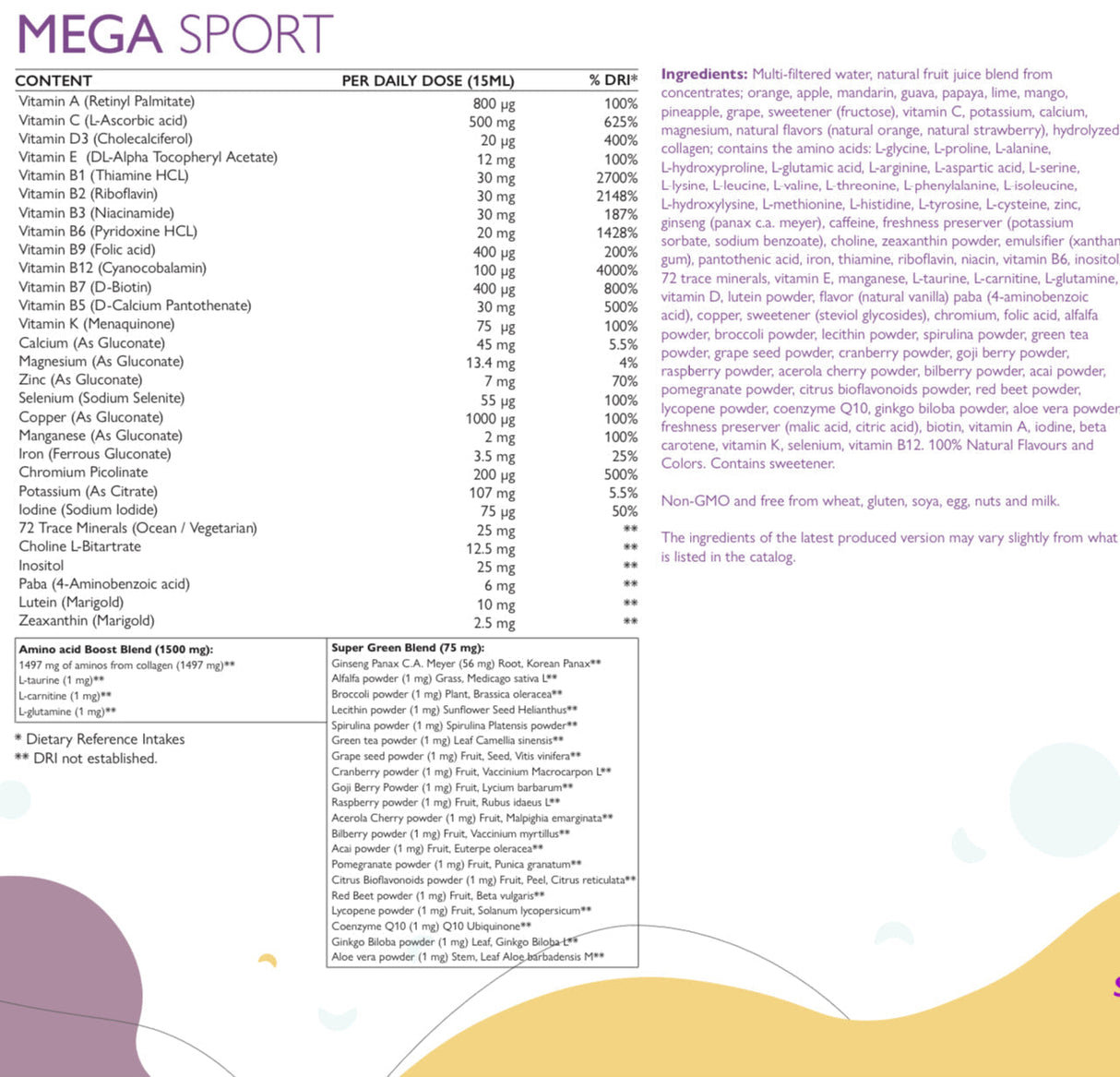 Mega Sport - vitamine + minerali + collagene 1497 mg /500 ml/
