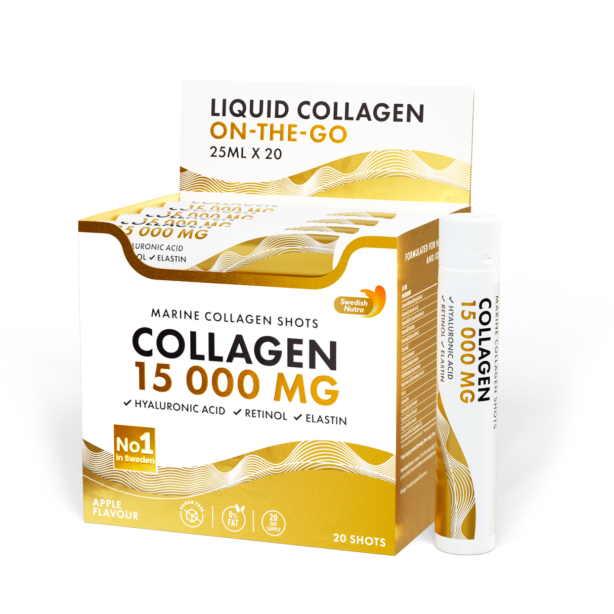 Collagene di Pesce 15.000 mg con Retinolo, Elastina e Acido Ialuronico - 20 x 25 ml