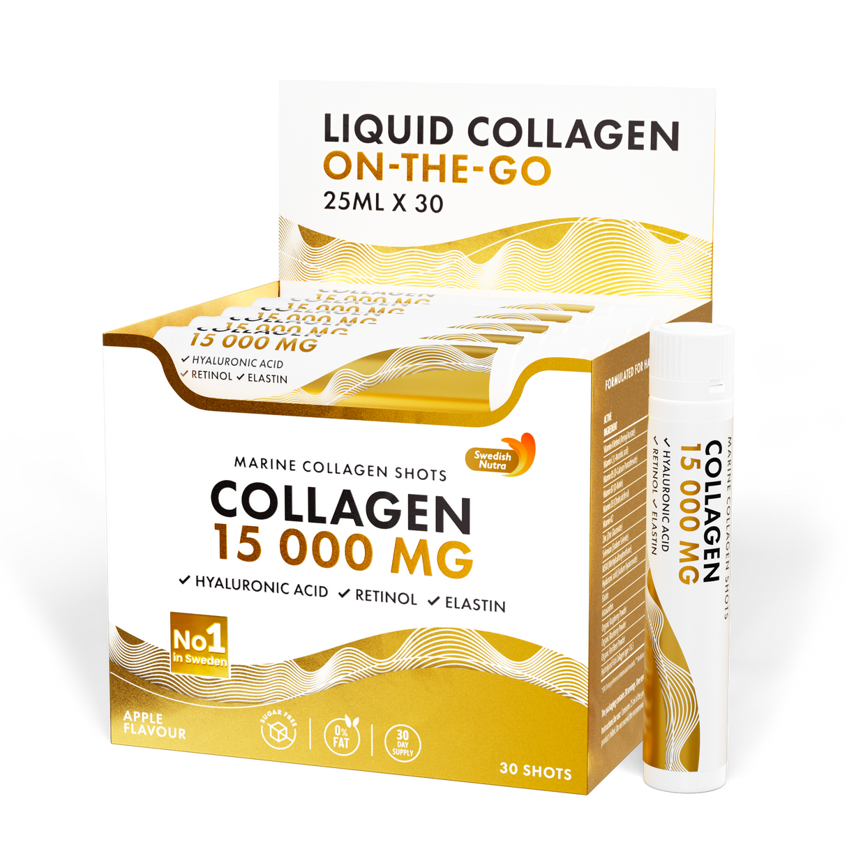 Collagene di Pesce 15.000 mg con Retinolo, Elastina e Acido Ialuronico - 30 x 25 ml