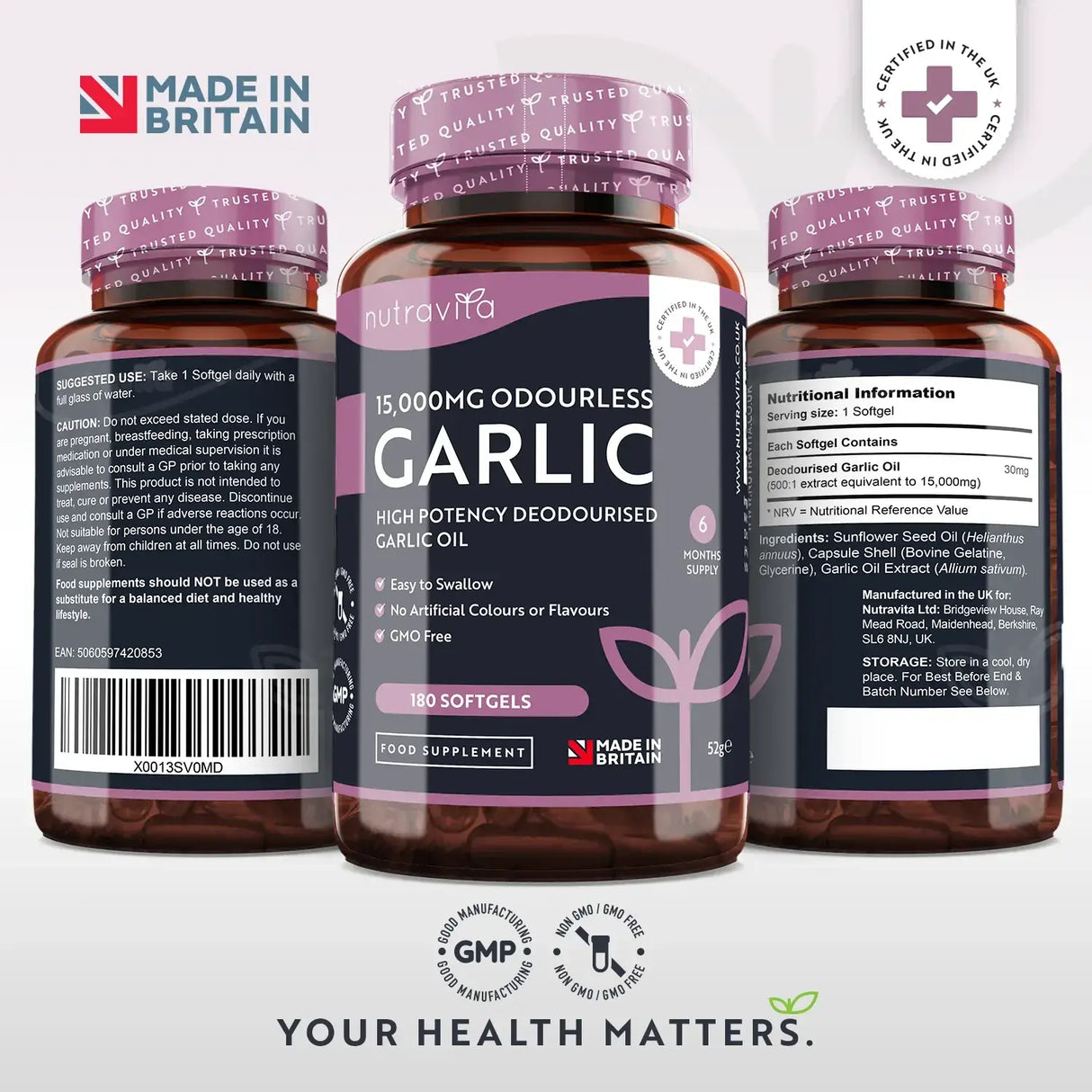 Aglio (inodore) 15000 mg (12-18% allicina) - 180 capsule molli