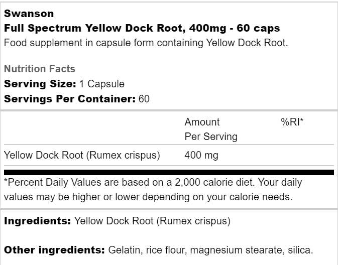 Root del dock giallo a spettro completo 400 mg 60 Capsule