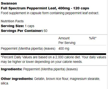 Foglia di menta piperita a spettro completo 400 mg 120 capsule