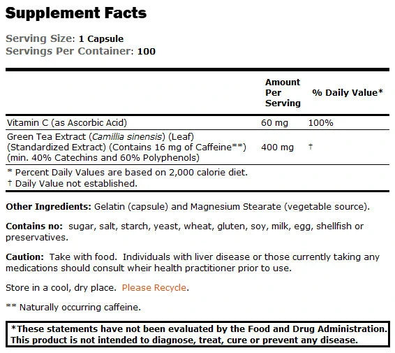 Estratto di tè verde 400 mg - 100 capsule