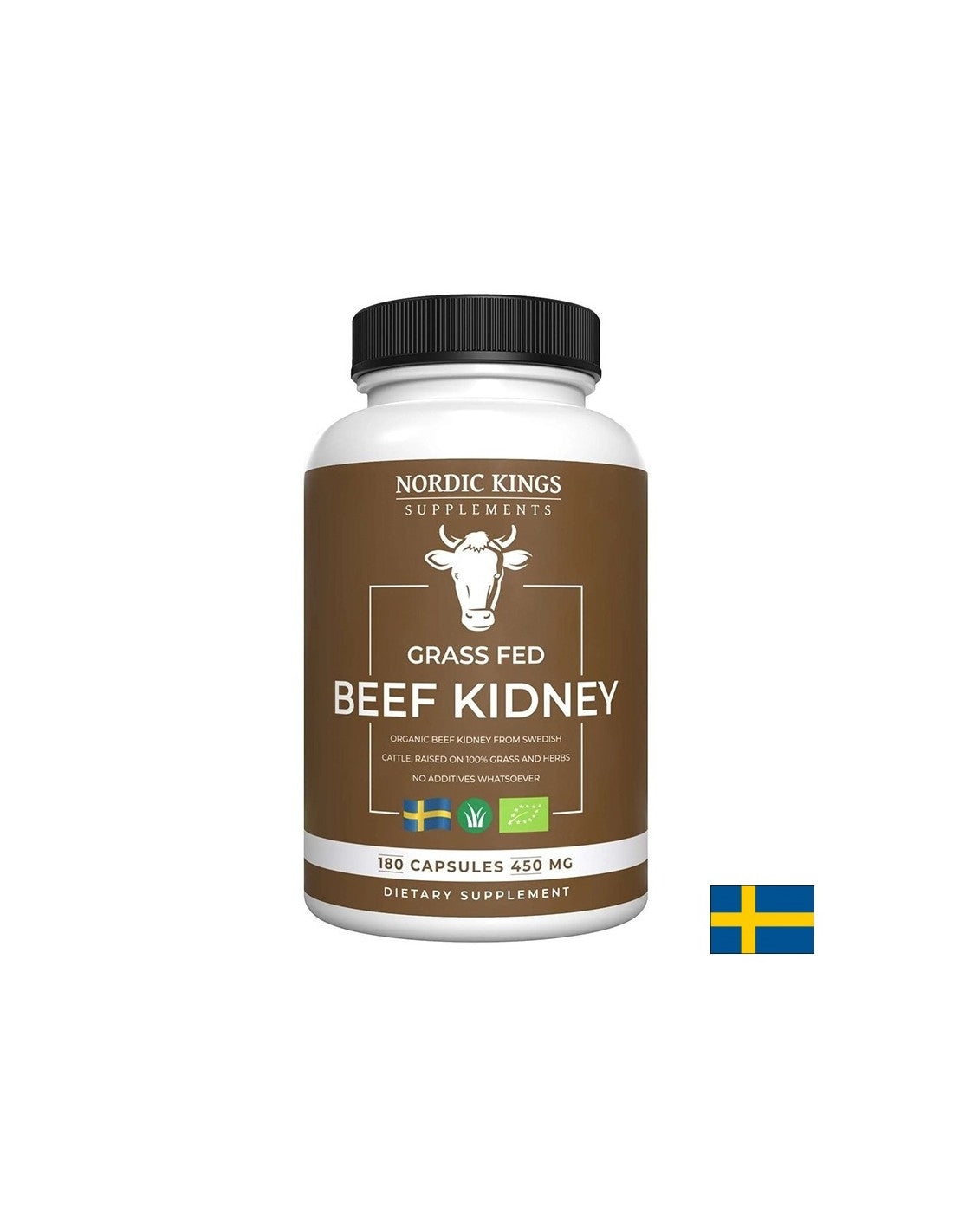 Reni di manzo da animali nutriti ad erba (biologico), 180 capsule <tc>Nordic Kings</tc>