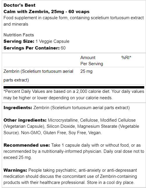 La migliore calma con zembrin 25 mg - 60 capsule