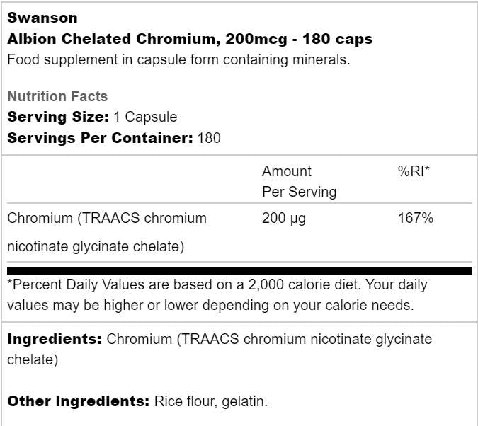 CHROMIUTO CHLION ALBION 200 MCG 180 CAPSULE