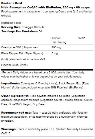 Best CoQ10 con bioperina 200 mg - 60 capsule