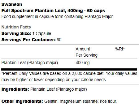 Foglia di piantaggine a spettro completo 400 mg 60 capsule