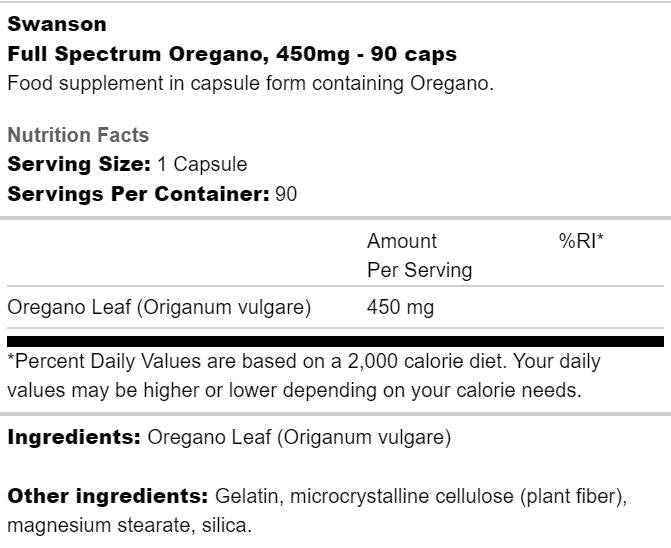 Spettro completo Origano 450 mg 90 Capsule