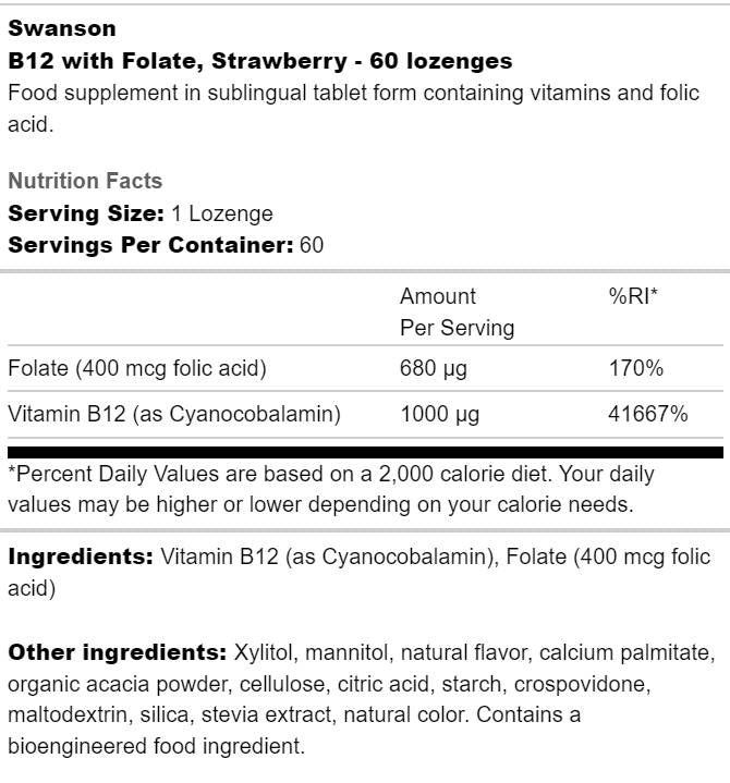B12 1000 mcg con folato - 60 compresse sublinguali