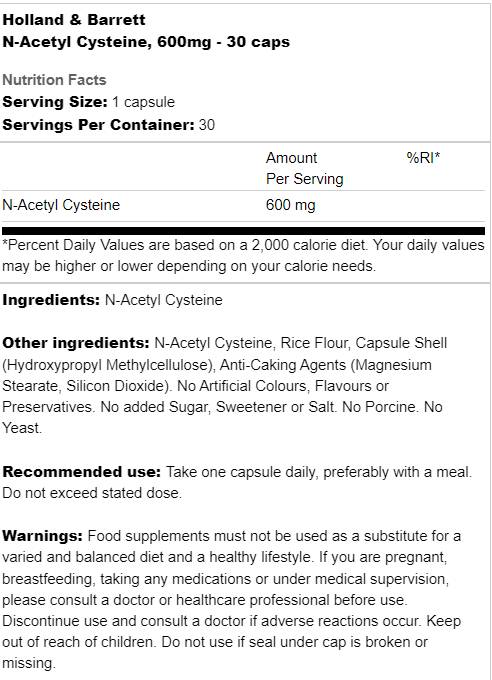 N-acetil cisteina 600 mg 30 capsule