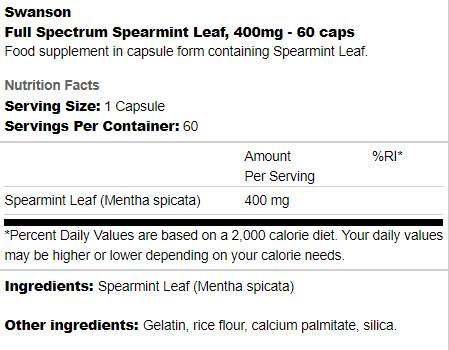Foglia di menta lancia a spettro completo 400 mg 60 capsule
