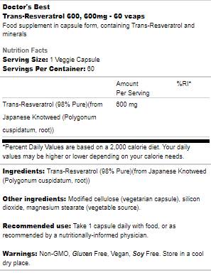 Trans -Resveratrol 600 mg - 60 capsule