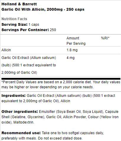 Olio di aglio con allicina 2000 mg - 250 capsule