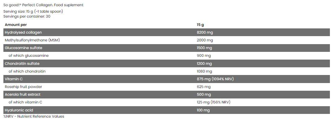 Collagene perfetto/con glucosamina, condroitina, MSM, ialuronico - 450 grammi