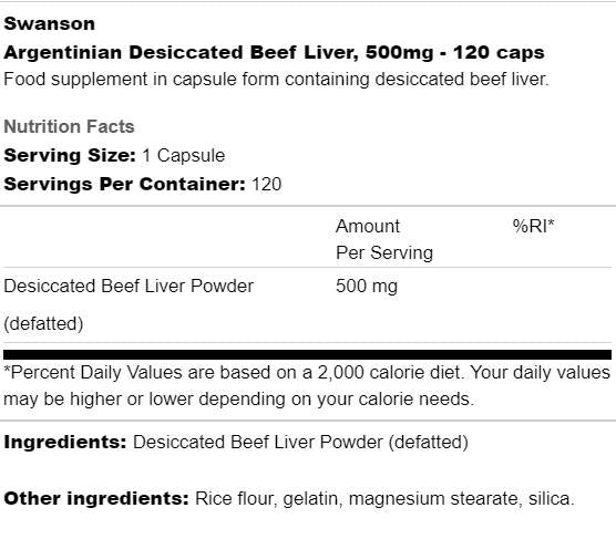Fegato di manzo essiccato argentino 500 mg 120 capsule