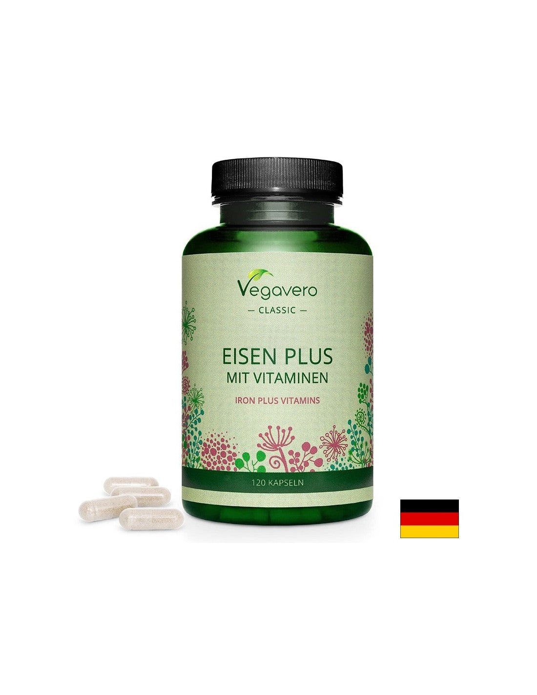 Ferro + Vitamine (C, B2, B6, B12 e acido folico) - Eisen Plus Mit Vitaminen, 120 capsule <tc>Vegavero</tc>