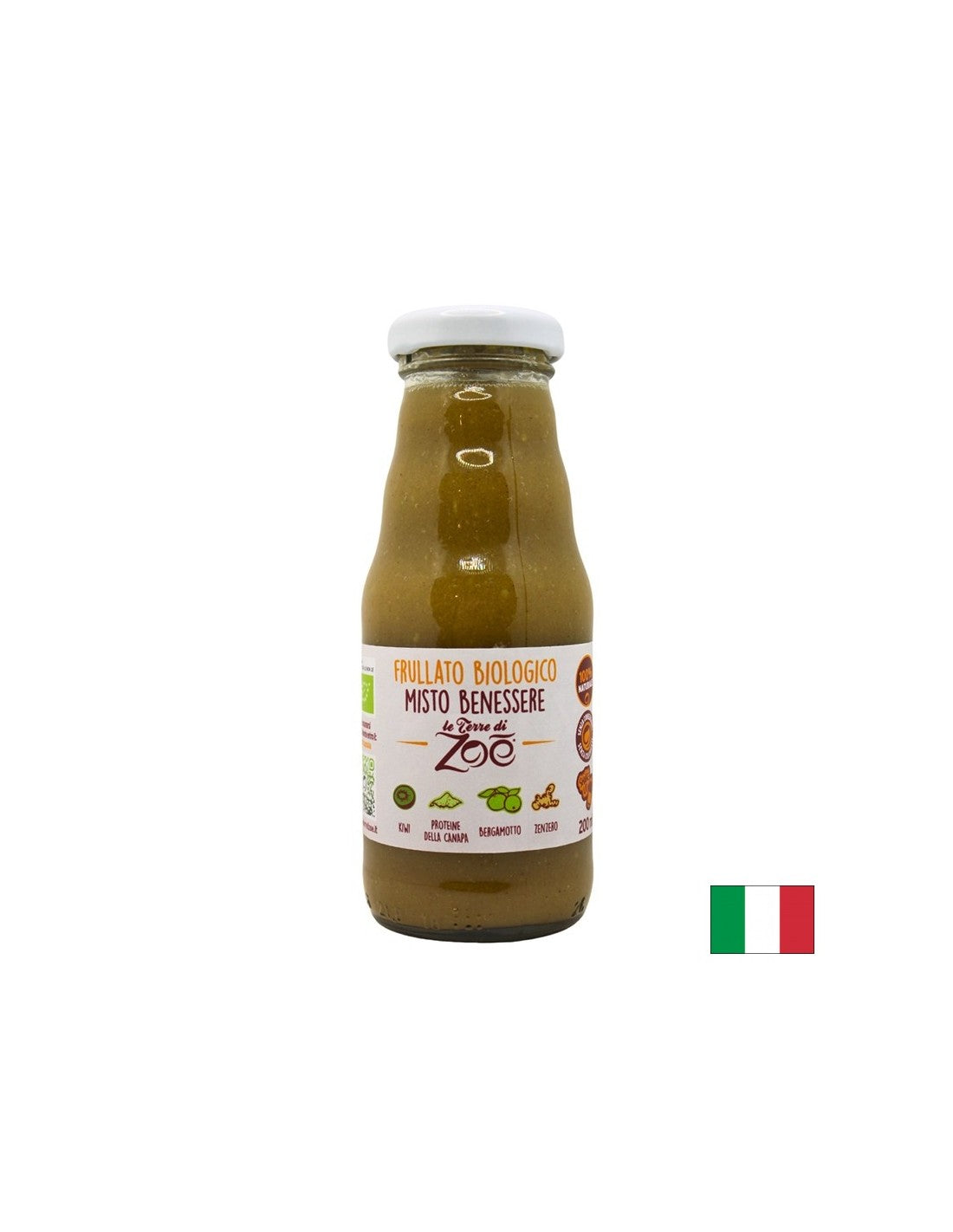 Frullato di kiwi, bergamotto, canapa e zenzero biologico, 200 ml