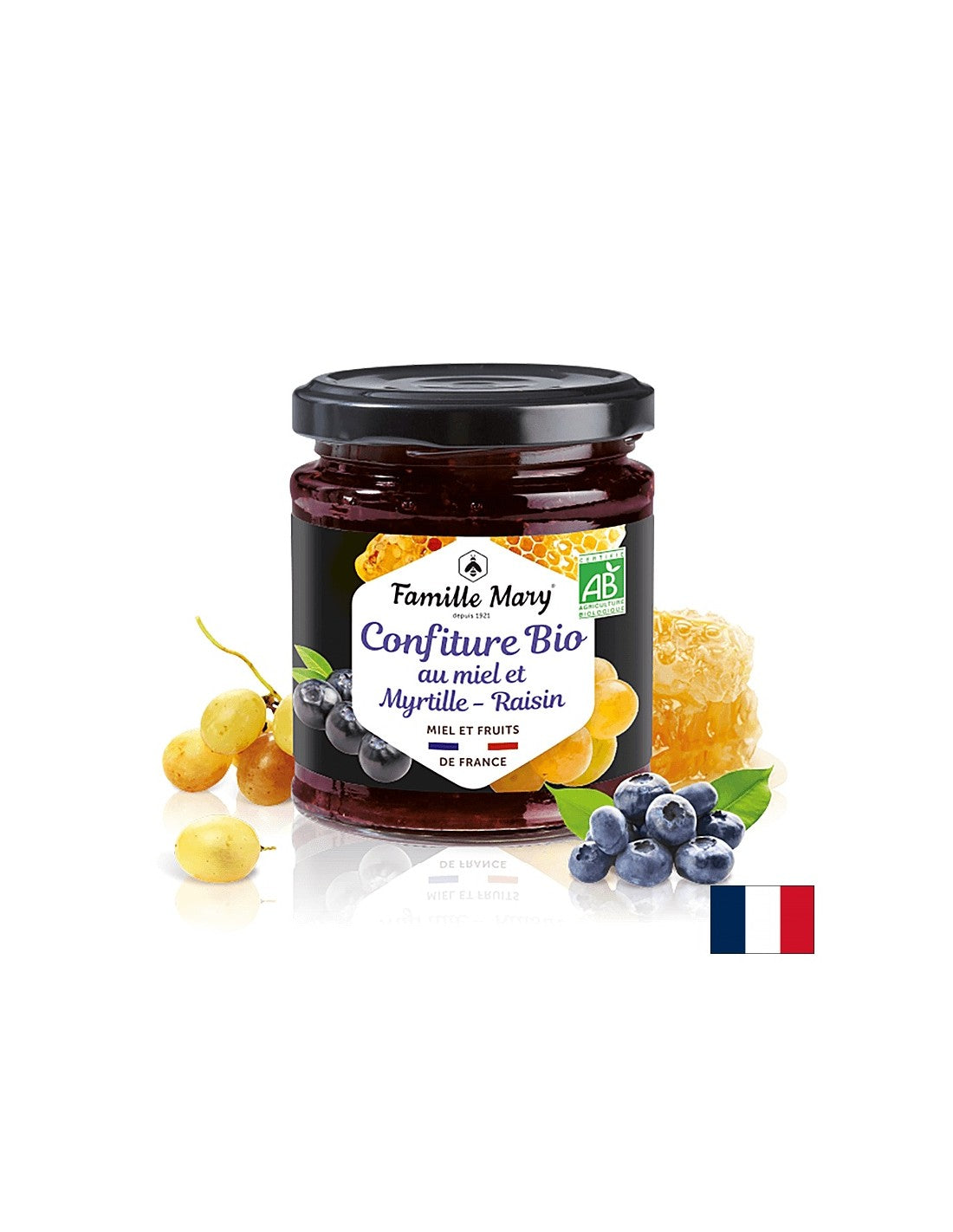Marmellata di miele biologico, mirtilli e uva, 220 g