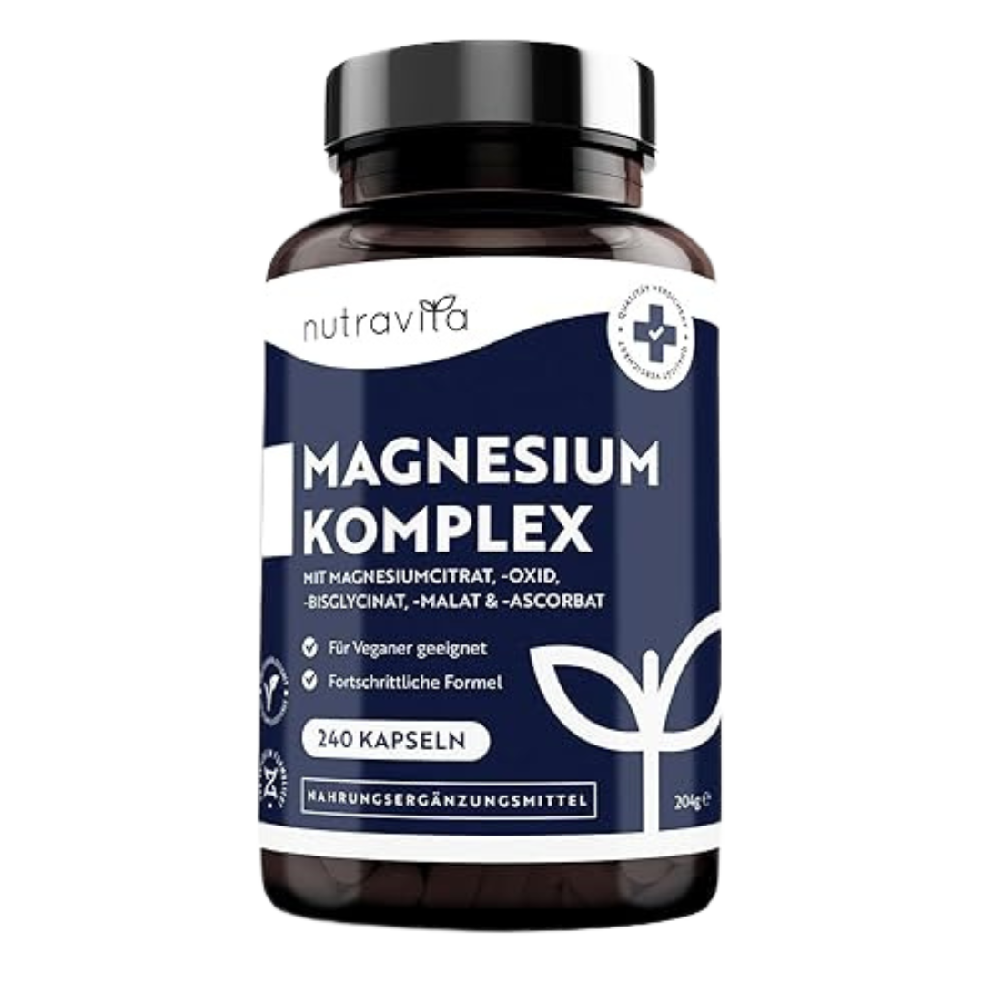 Complesso di Magnesio – 240 capsule ad alta concentrazione – Vegano – <tc>Nutravita</tc>