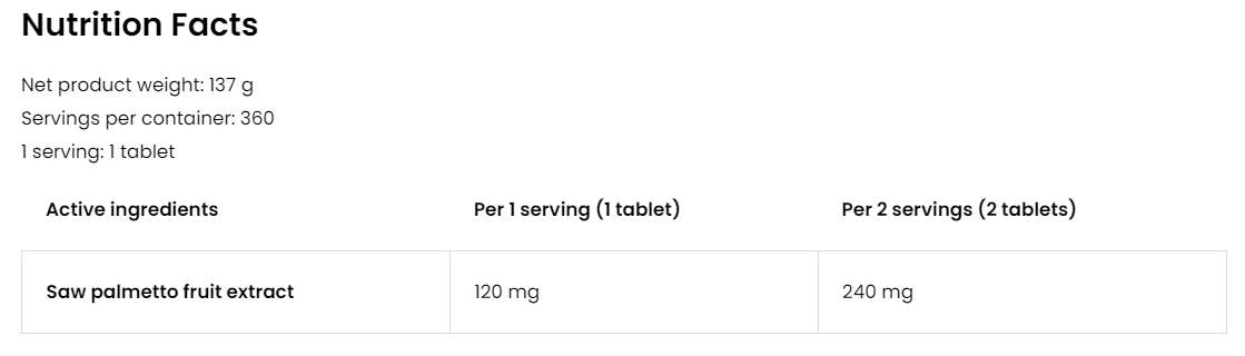 SAW Palmetto estratto 120mg | Vege 360 ​​compresse