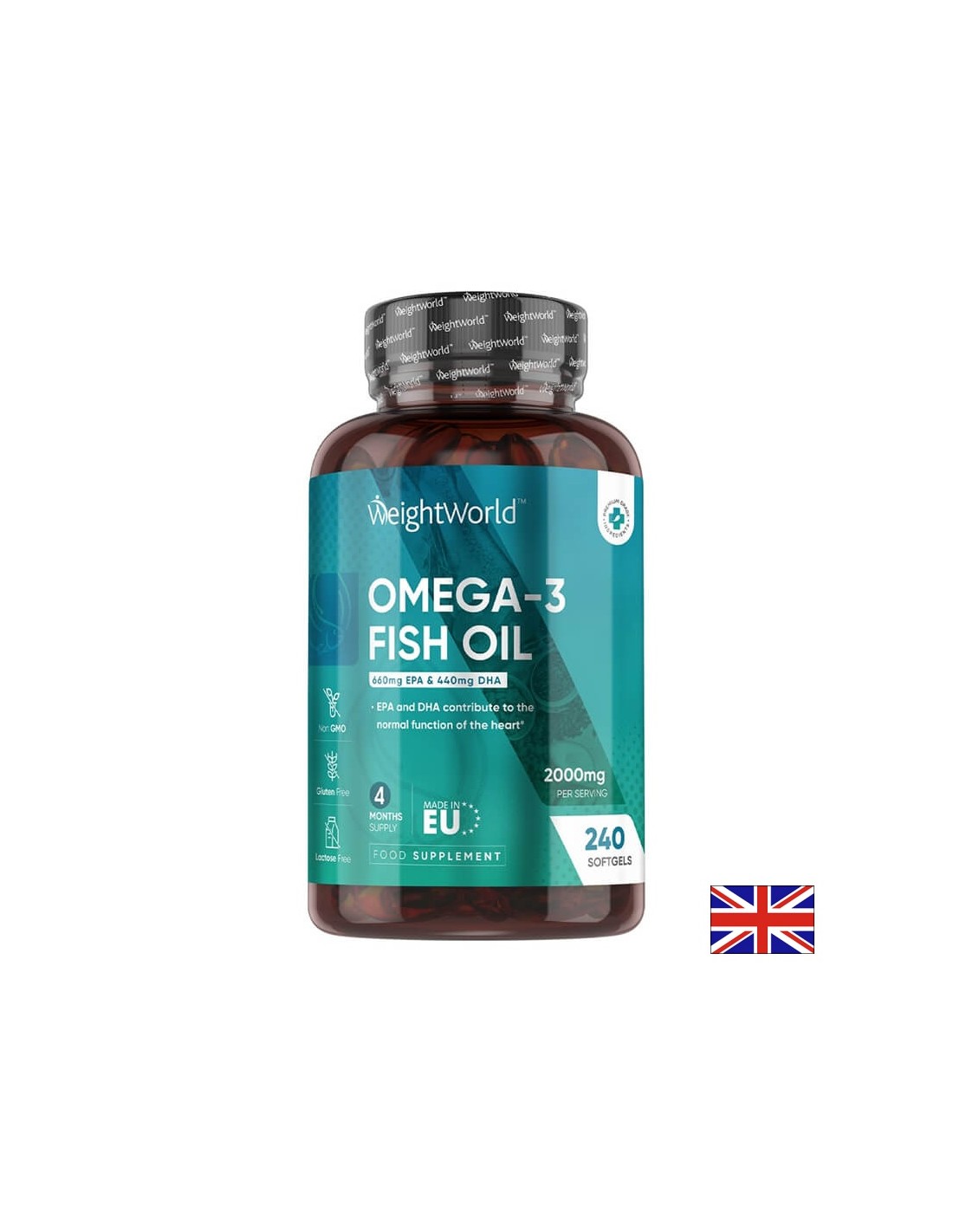 Sistema cardiovascolare, vista e funzionalità cerebrale - Omega-3 Olio di pesce 660 mg EPA 440/ mg DHA, 240 capsule softgel - Omega 3