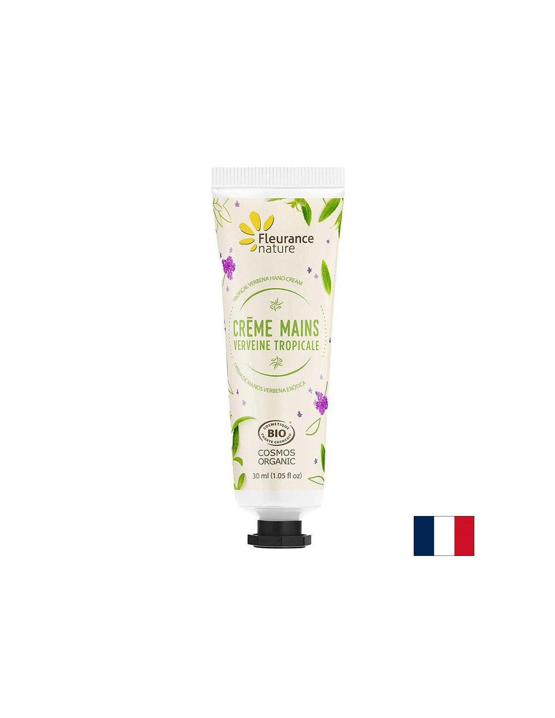 Crema per le mani con acqua di foglie di verbena tropicale, burro di karitè, aloe vera, 30 ml Fleurance Nature