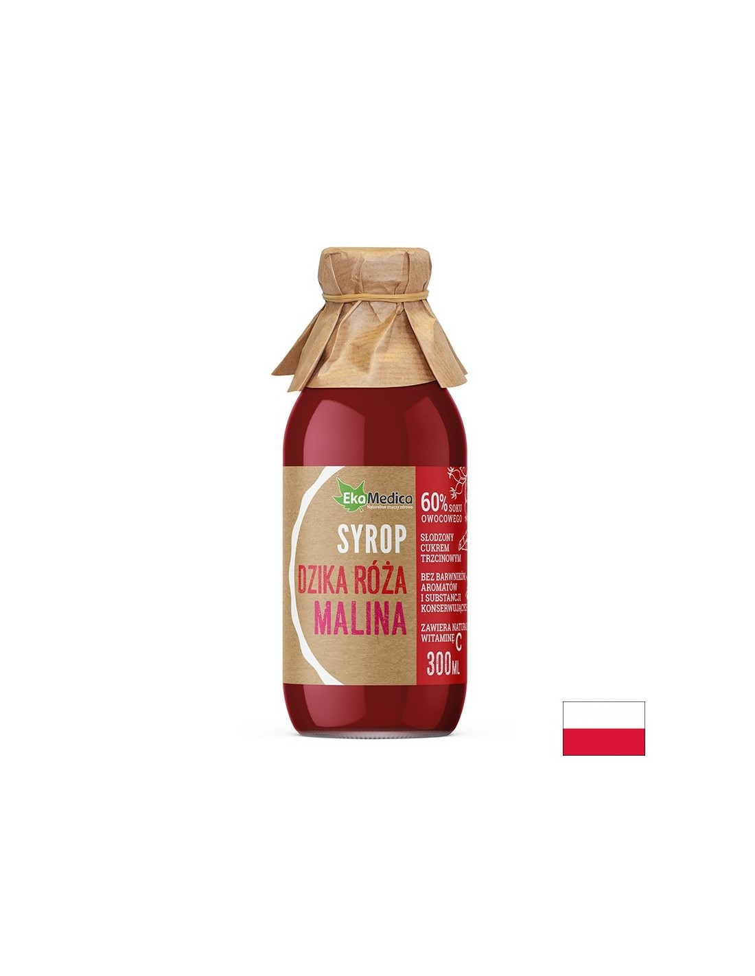 Sciroppo di rosa canina e lampone con vitamina C naturale - Immunità e salute cardiovascolare, 300 ml, 8 o 15 dosi