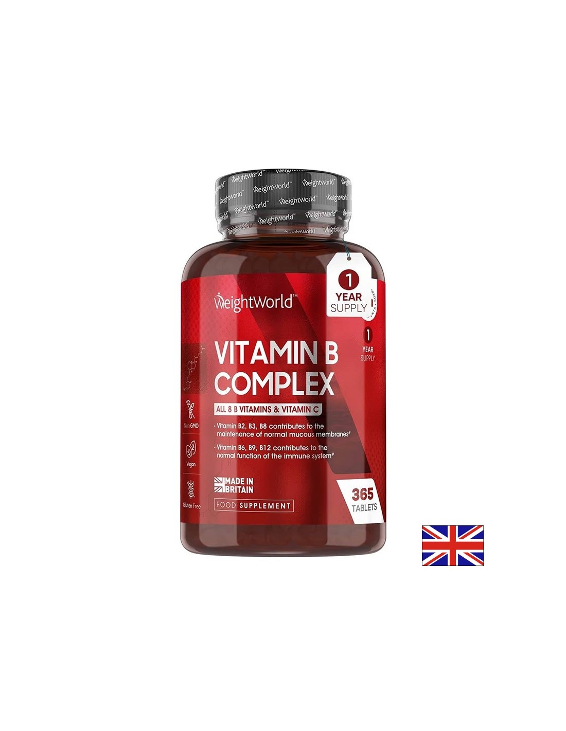 Immunità ed energia - Complesso di vitamine B + Vitamina C, 365 compresse - Complesso di vitamine B