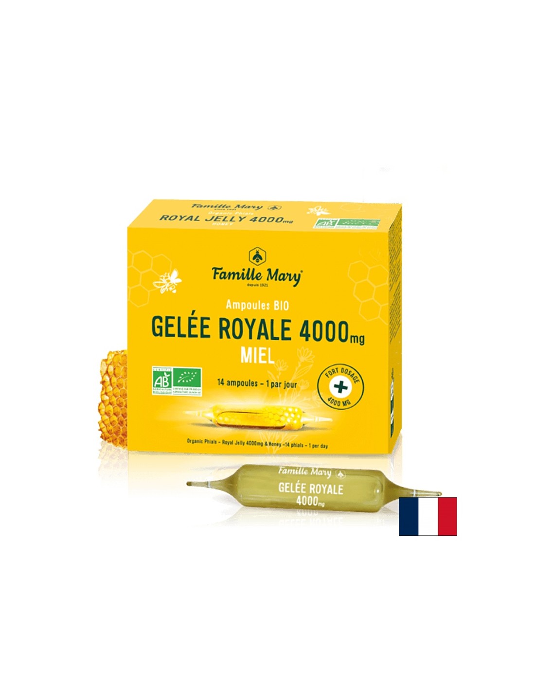 Immunità ed energia - Pappa reale 4000 mg + miele di fiori d'api, 14 fiale da bere x 15 ml BIO