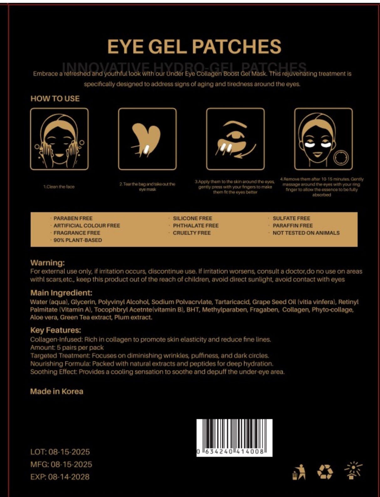 Patch per occhi con collagene ed essenza d'oro - /5 pz. in una scatola/