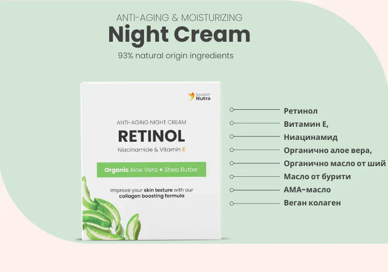 Crema notte con Retinolo, Acido Ialuronico e Collagene 50 ml <tc>Swedish Nutra</tc>
