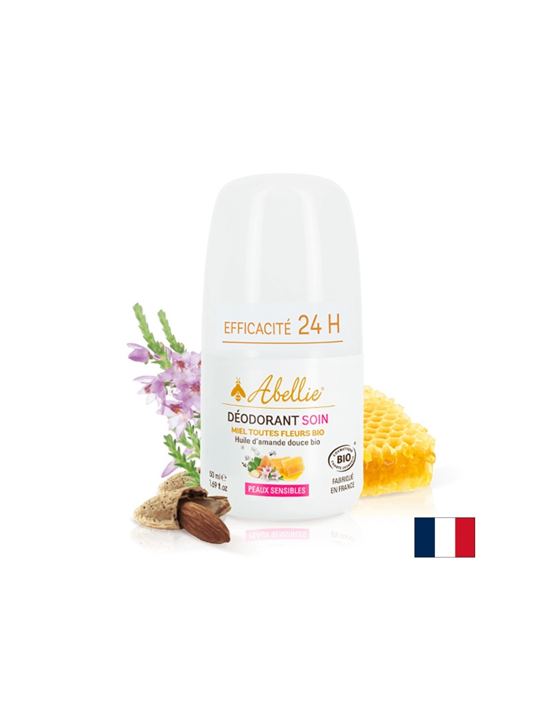 Deodorante roll-on al miele colorato BIO e olio di mandorle dolci, 50 ml