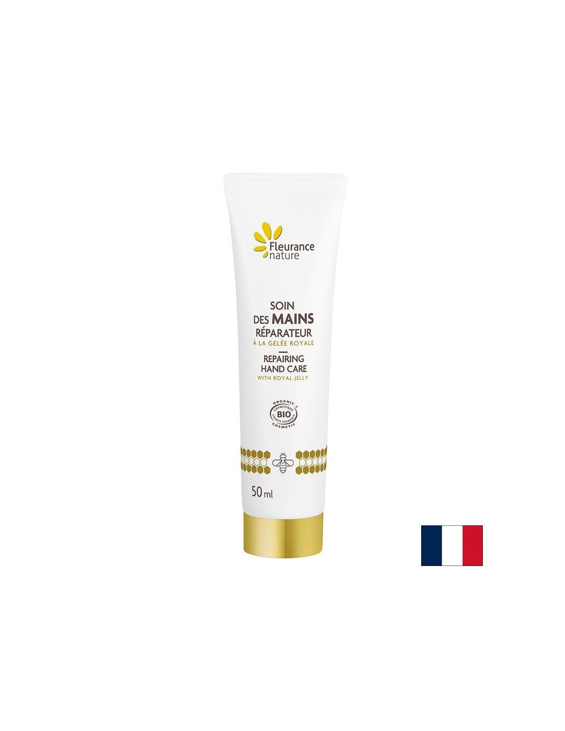Crema mani ricostituente con pappa reale e oli di mandorle dolci, avocado, rosa, borragine, karitè e argan, 50 ml Fleurance Nature