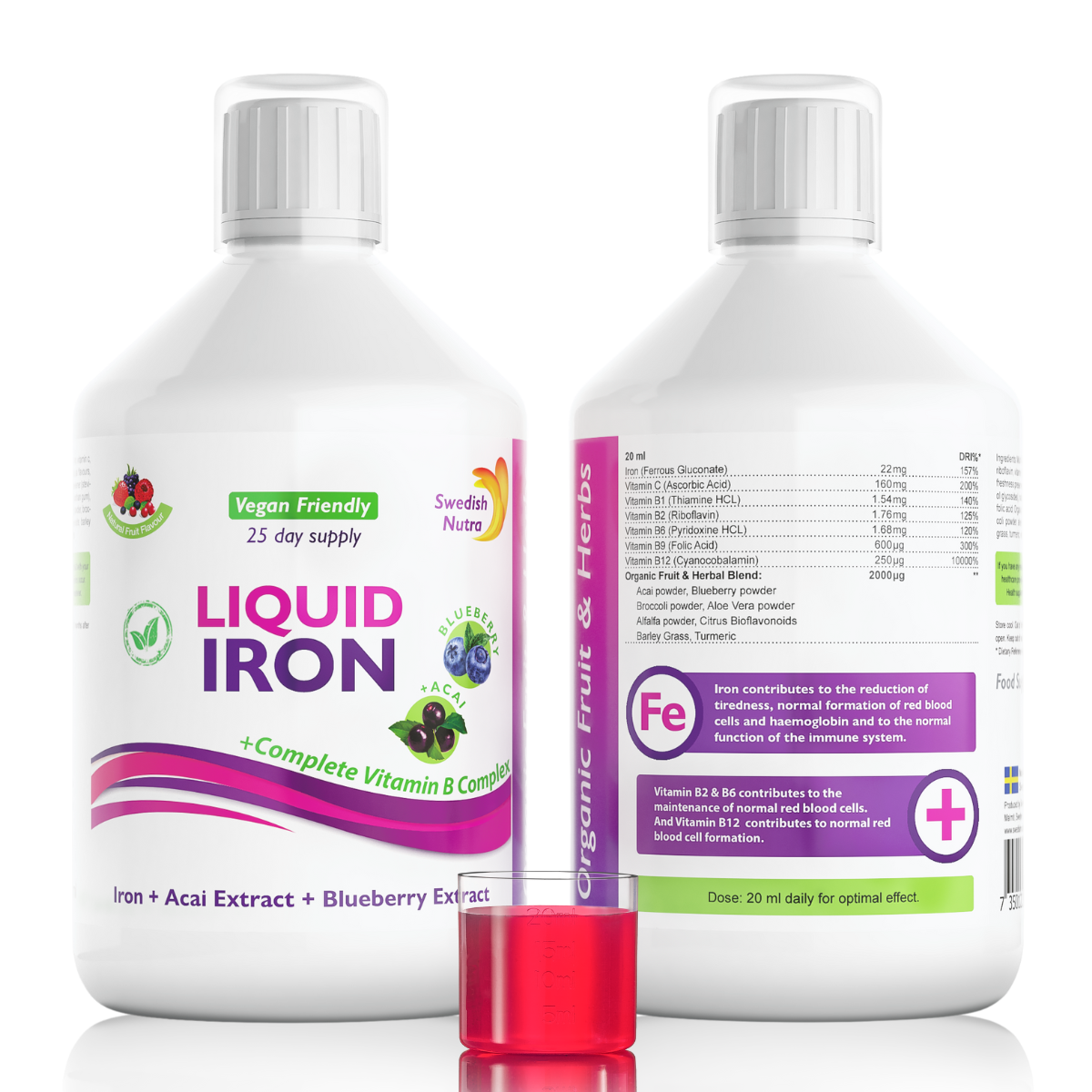 Ferro con complesso B ed estratto di frutta ed erbe bio 500 ml /Vegano/
