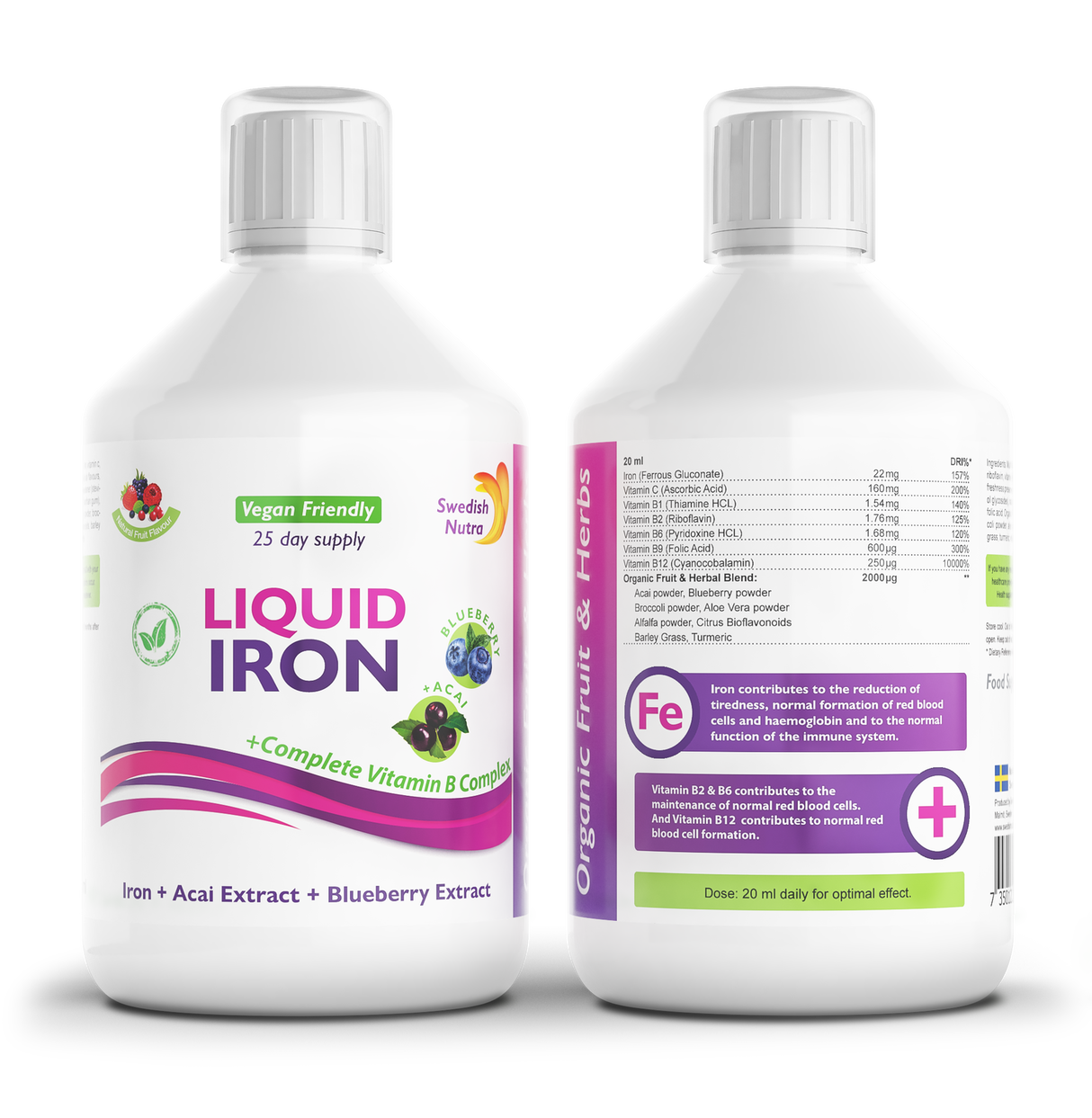 Ferro con complesso B ed estratto di frutta ed erbe bio 500 ml /Vegano/