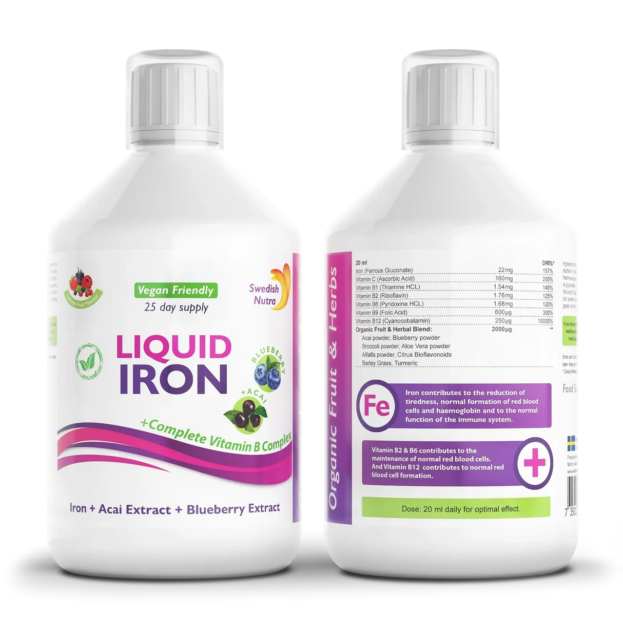 Ferro con complesso B ed estratto di frutta ed erbe bio 500 ml /Vegano/