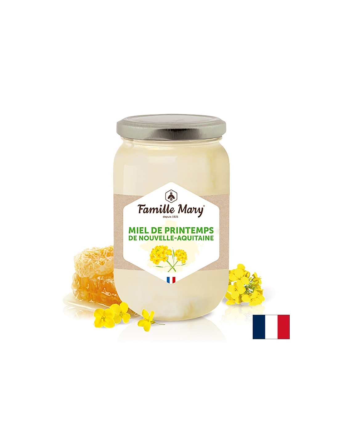Miele d'api di fiori primaverili della regione della Nuova Aquitania (Francia), 500 g