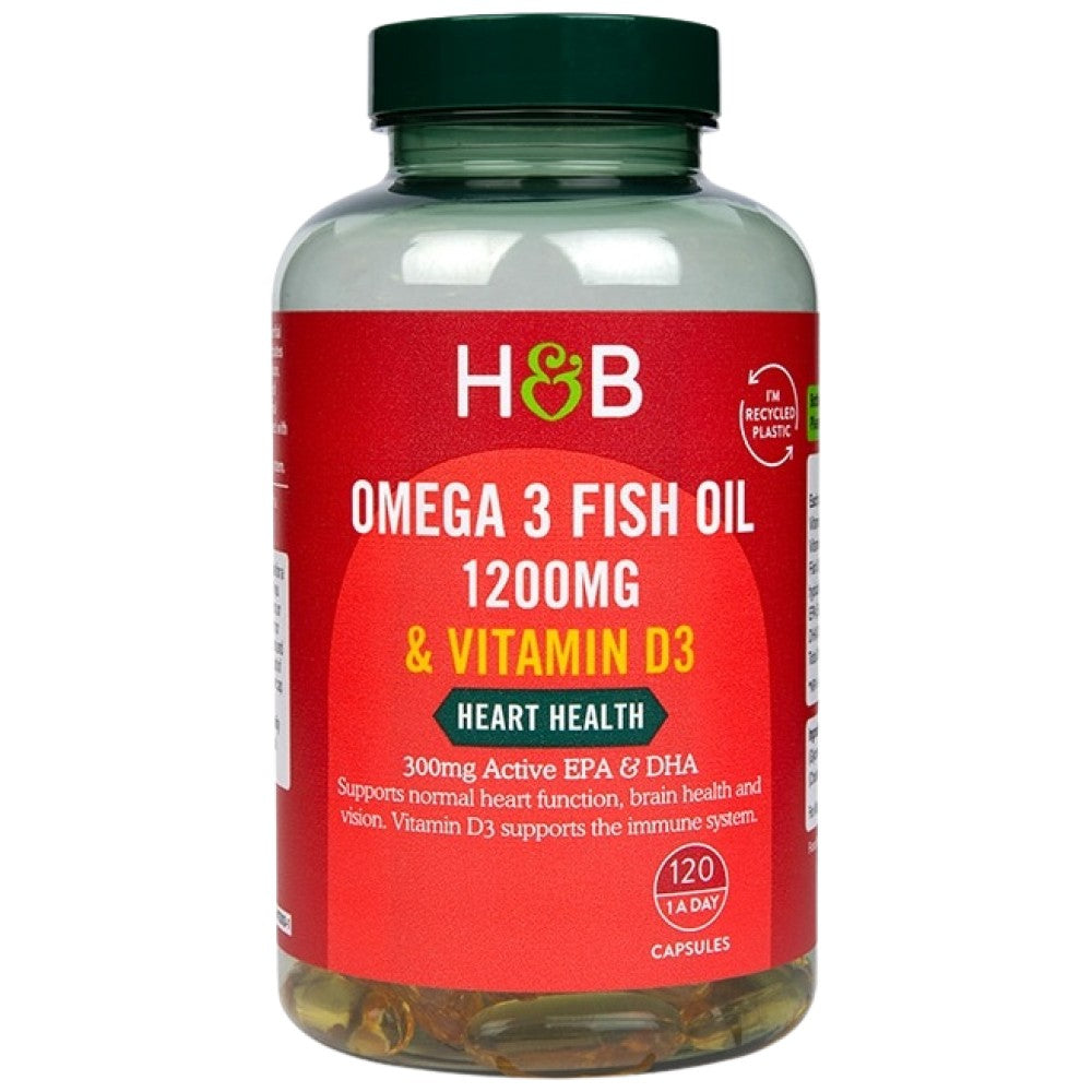 Omega 3 olio di pesce 1200 mg e vitamina D3 - 120 capsule gel