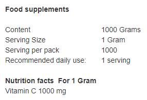 Antiossidante di vitamina C | Polvere di vitamina C al 100% - 1000 grammi