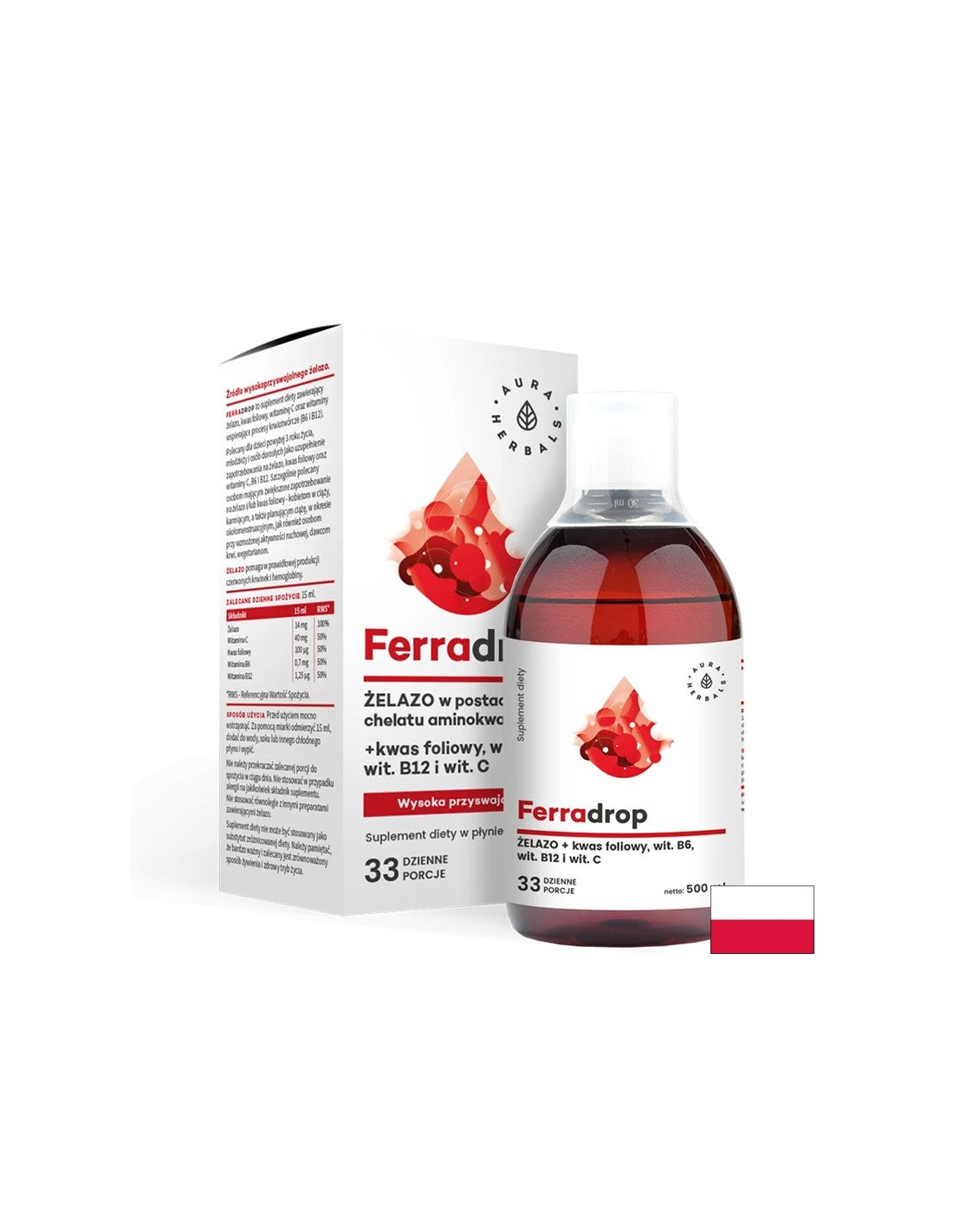 Ferro + acido folico con vitamine C, B6, B12, 500 ml <tc>Aura Herbals</tc>