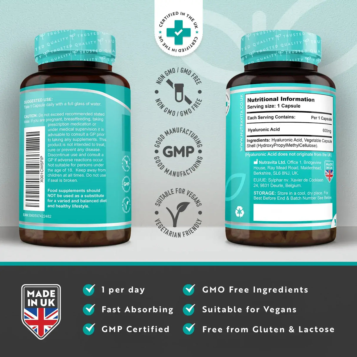Acido ialuronico 600 mg/Acido ialuronico 600 mg/90 capsule, 90 giorni/ <tc>Nutravita</tc>