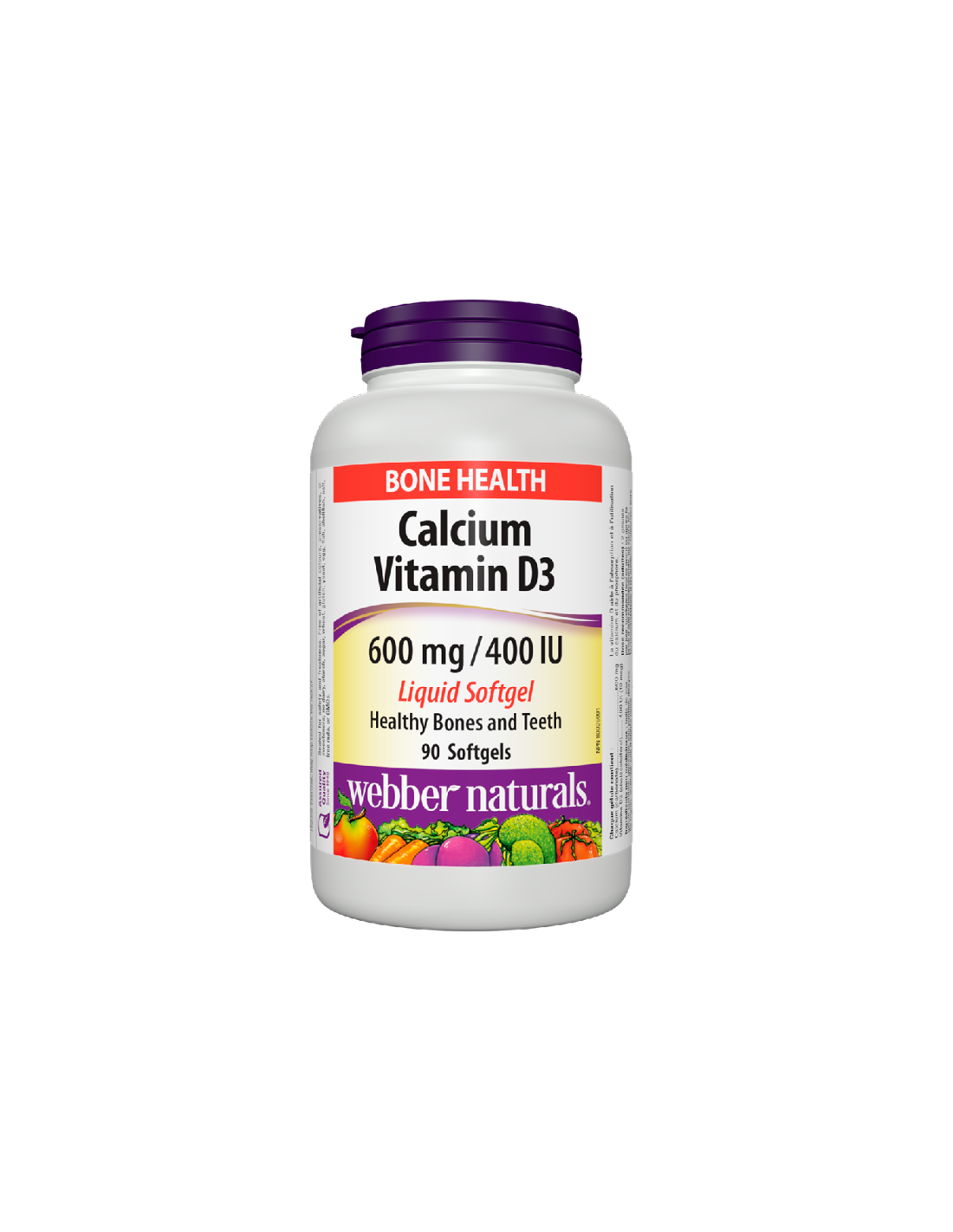 Calcio 600 mg + Vitamina D3 400 UI - Sistema osseo e muscolare, 90 <tc>Webber Naturals</tc> Capsule molli liquide