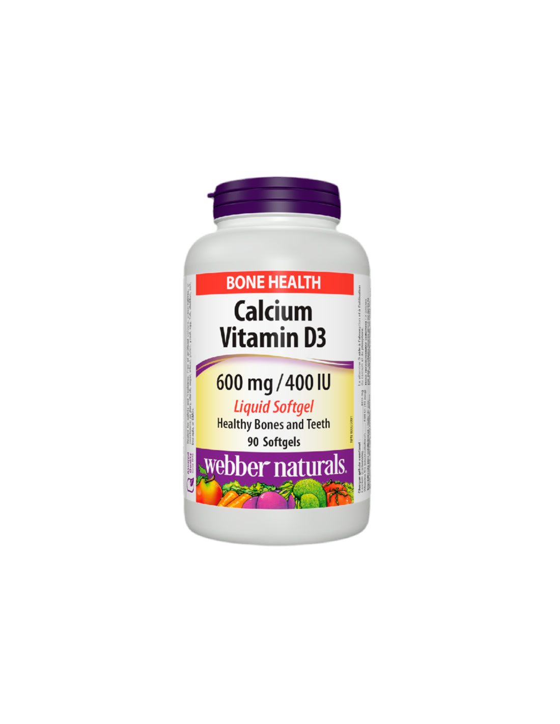 Calcio 600 mg + Vitamina D3 400 UI - Sistema osseo e muscolare, 90 <tc>Webber Naturals</tc> Capsule molli liquide